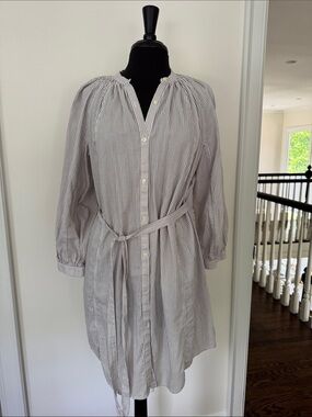 Lucky Brand Striped Button-Up Shirt Dress with Waist Tie - Neutral Stripe